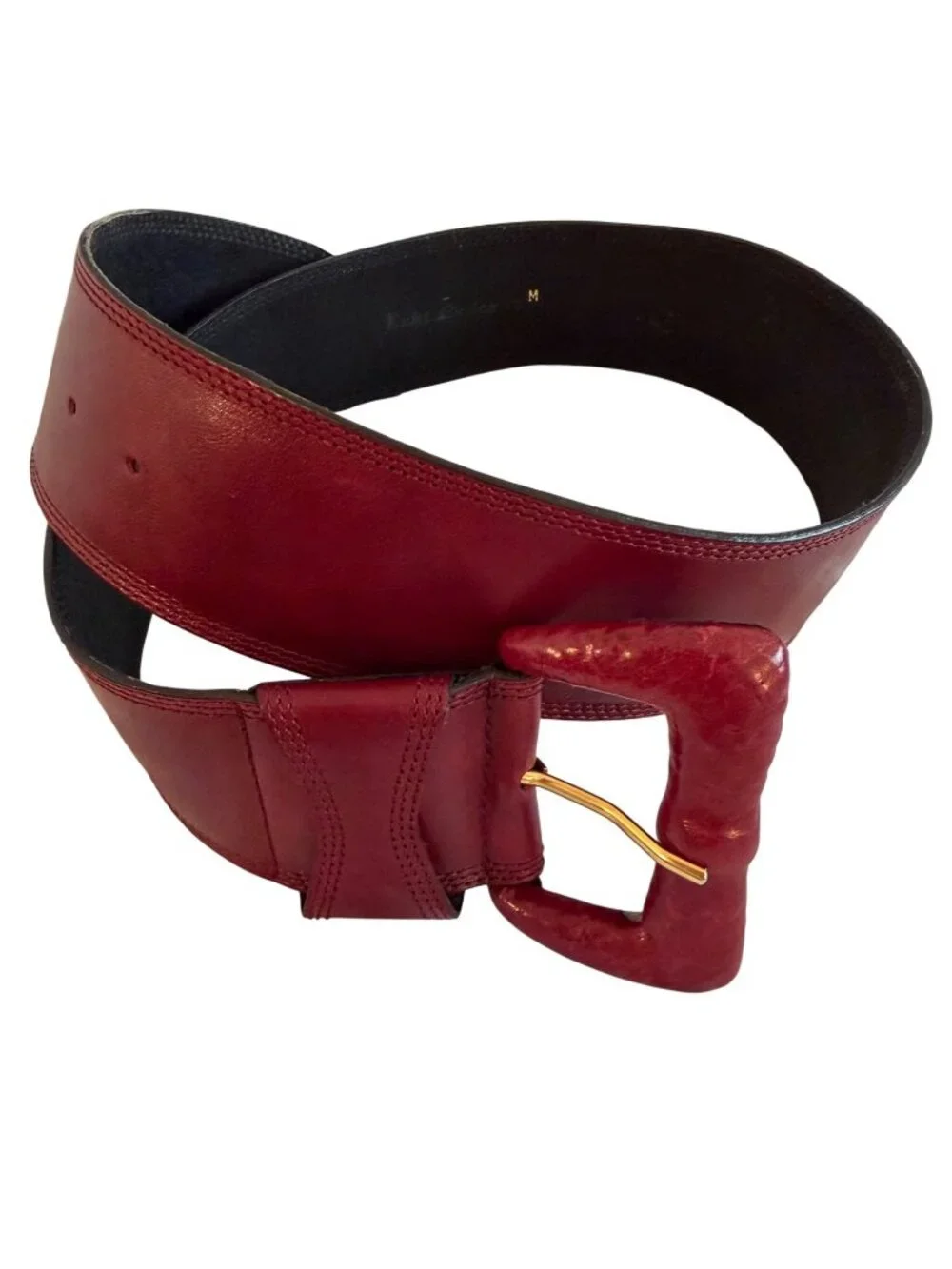 Leather Wide Waist Statement Womens Belt Size Medium Burgundy Boho-Chic
